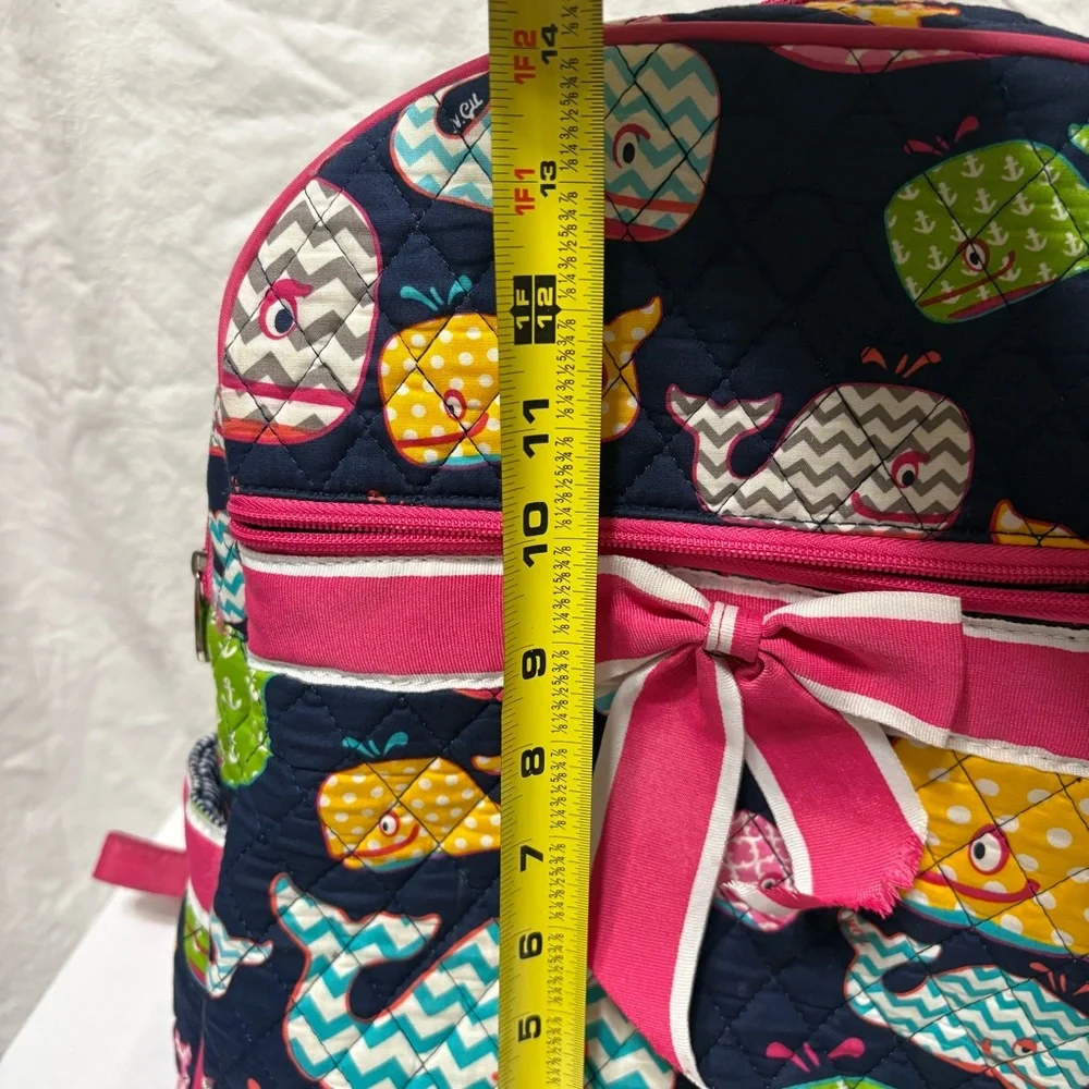 N.Gil Narwhal World quilted canvas backpack/diaper bag with whales and pink trim